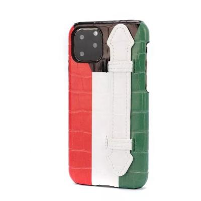 China Shockproof Compatible For iPhone 12 Pro Max Contrast Colors PU Leather Case With Hand Strap for sale