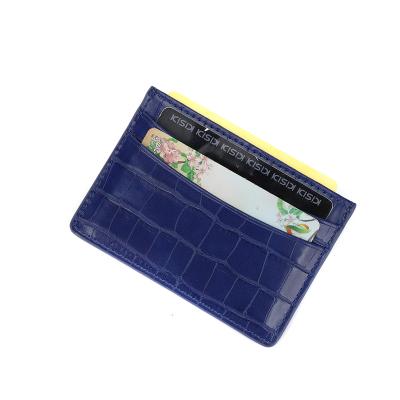 China Custom Minimalist Crocodile Card Holder Saffiano Leather Slim Genuine Leather Credit Card Holder Eco-Friendly/Unique for sale