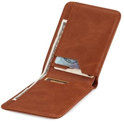 China Vintage Money Convenient Customized Leather Money Pocket/Clip RFID Blocking Front Card Holder Wallet Men's Bifold Wallet for sale