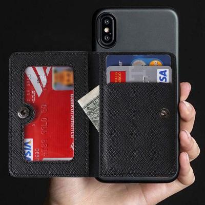 China Extra Card Slots/Easy Carry Custom Fashion Saffiano Leather Wallet 3M Phone Back ID Card Holder Adhesive Sticker With Stand for sale