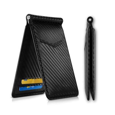 China Custom Normcore/Minimalist Logo Carbon Fiber Leather Mens Wallet Money Clip Credit Card Holder For Slim Wallets Men Gifts for sale