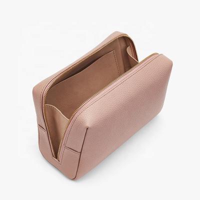 China Custom Pink Logo Premium Makeup Vanity Case Single Compartment Eco-Friendly PU Travel Women's Pouch Cosmetic Bag for sale