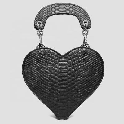 China Custom Designer Bags Women Handbag Logo Python Snake Leather Luxury Ladies Faux Leather Heart Handbags Clips Heart Bag for sale