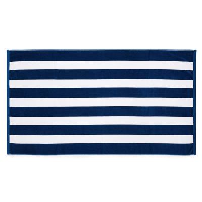 China QUICK DRY good quality large size white and navy blue stripe yarn dyed 100% terry custom cotton beach towel luxury for sale