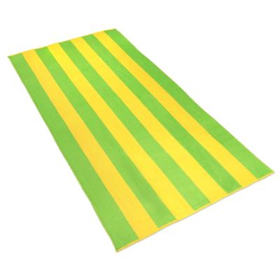 China QUICK DRY Promotional Yellow And Green Striped Soft Terry Sunbathing Customized Beach Towel Luxury 100% Cotton for sale