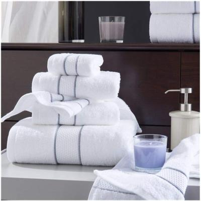 China 650gsm 16S Custom Made QUICK DRY High Absorbent Single White Satin Hand Towel 100% Cotton Hotel Bath Towel 16S for sale