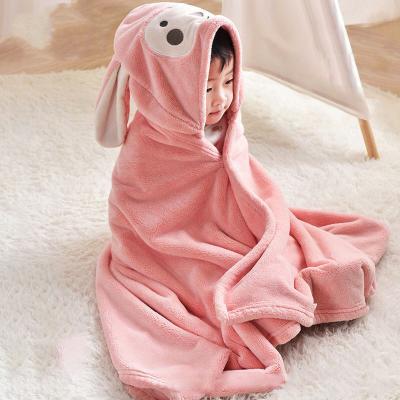 China Custom Animal Soft Coral Bath Design Kids Baby Hooded Towel Fleece 70x140cm Long Lasting High Absorbent for sale