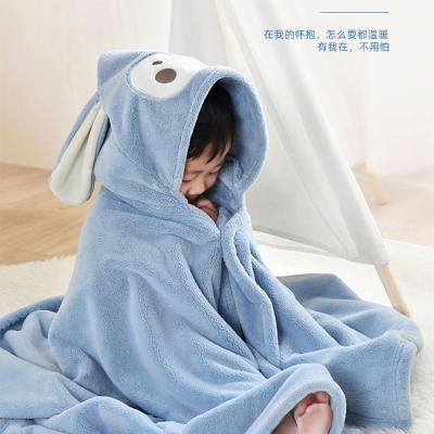 China Custom Viable Soft Thick Coral Kids Shower Fleece Cartoon Plant Design 27x55inch 70x140cm Hooded Towel Bath for sale