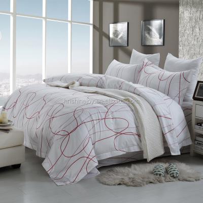 China 100% Cotton 40s Disposable Single Classic King Hotel White Printed Duvet Cover With Red Curve Stripes for sale