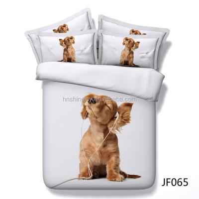 China Disposable queen size reversible reactiv printing 3d dog bedding set 100% cotton for kids and adults for sale