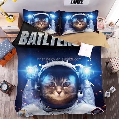 China Disposable 100 cotton doona cover bedspread set space cat printed 3d bedding set for sale