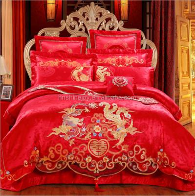 China Premium 60s Cotton Sateen Jacquard Adults Bed Linen Disposable Embroidered 100% Embroidered Duvet Cover Wedding Bedding Sets for sale