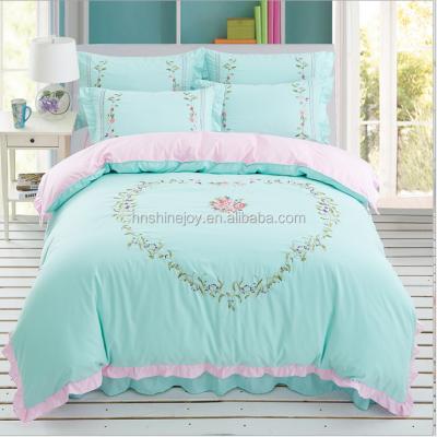 China 2016 300TC High Quality Disposable 100% Cotton 4pcs Duvet Cover Hand Embroidery Bed Sheet for sale