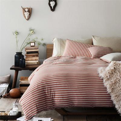 China Disposable Premium Cotton Red And White Stripe Knitted Bed Linen Comforter Singlet Blanket for sale