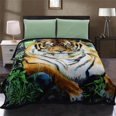 China Disposable double layer super silky soft warm animal printed raschel mink velor fleece blanket for sale