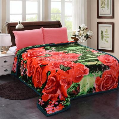 China Hot-selling Plush Soft Raschel Mink Disposable Large Floral Printed Korean Blankets for sale