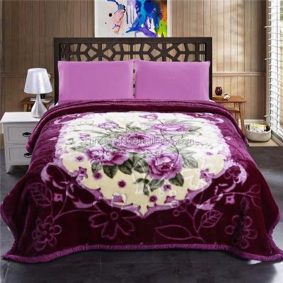 China Disposable Soft Comfortable Korean Style 2ply Plush Velvet Fleece Raschel Mink Blanket Purple Mink Blanket for sale