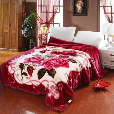 China 2 ply wedding floral 3D disposable high quality fleece printed winter raschel blanket for sale