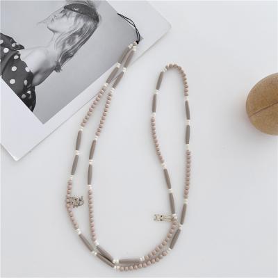 China Handmade Acrylic Beads Wooden Necklace Phone Case Chain Bag Strap Mobile Phone Chain For Jewelry 2021, Women Cell Decoration Long Moving Chain for sale