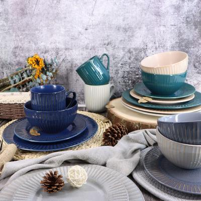 China 2022 Disposable New Color Best Selling 16pc Solid Color Glazed Stoneware Dinnerware Set for sale