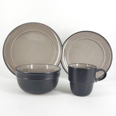 China Viable Hot Selling Stoneware Two Tone Color Ceramic With Pepper 16pcs Dinnerware Sets for sale