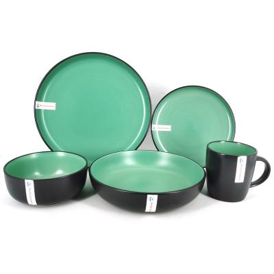 China Size Quality Sustainable Stoneware Two Tone Color Ceramic 16pcs Dinnerware Sets for sale