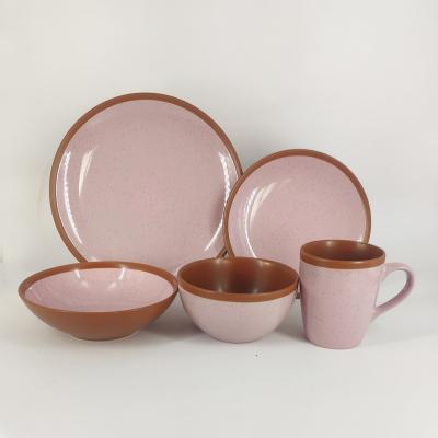 China Viable Wholesale Stoneware Dish Matte Dinnerware Set Two Tone Color With Dots 16pcs Ceramic Dinnerware Set for sale