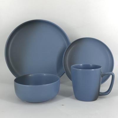 China Sustainable Wholesale Matte Stoneware Dinnerware Set Two Tone 16pcs Color Ceramic Dinnerware Dish, Bowl, Cup Set for sale