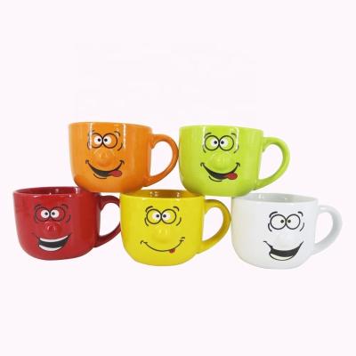 China Sustainable Smile Face Solid Color 15oz Ceramic Soup Mug for sale