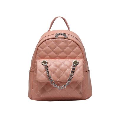 China Lady Satchel Custom Women's Small Lattice School Bag Diamond Quilted Pu Leather Chains Backpack Teenager Portable Cheap Girl's College Backpack for sale