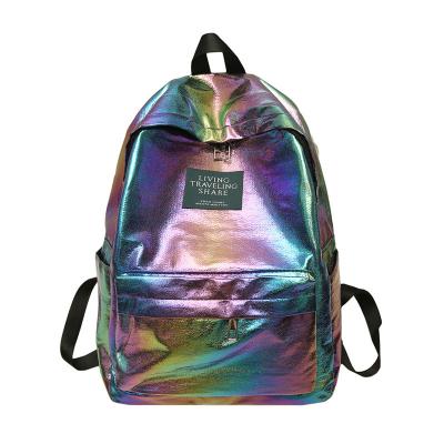 China Iridescent PU Large Capacity Laser College Student Backpack Waterproof Popular Leather Shoulder School Bag For Teenager for sale