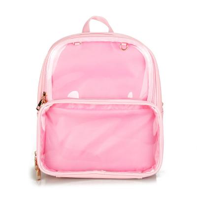 China Custom Waterproof Women Girls See Through PVC Clear Window Simple Lovely Backpack Kids Children PU School Bag Jelly Transparent Backpack for sale