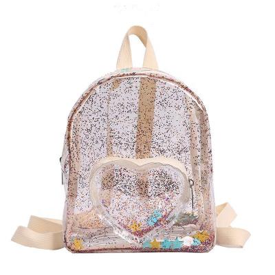 China New Arrival Star Girls Waterproof Quicksand Girls Jelly Clear Small Book Bag Transparent Glitter Kids School Bags Bling PVC Kids Backpack for sale