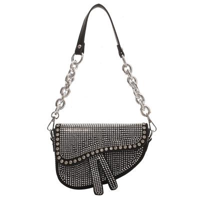 China Diamond Personality Small Saddle Bags Diamond Shoulder Crossbody Purses Rhinestone Acrylic Handbags for Women and Girls for sale