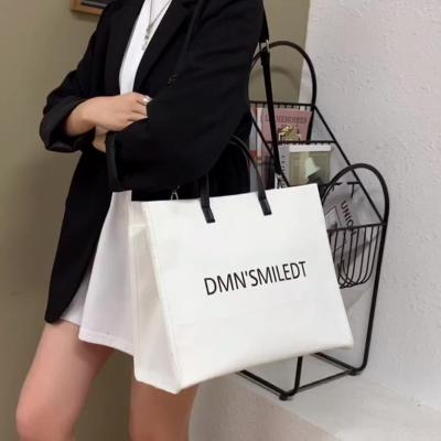 China Other New Custom Running Retail Tote Bag With Leather Straps Fashion Cotton Beach Shopping Bag Canvas Large Handle for sale