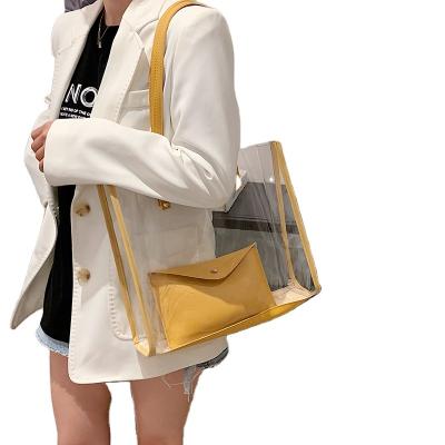 China Transparent Women Jelly Beach Shoulder Bag Summer 2pcs Custom Girls Handbag Lady Plastic Shopping Bag Clear PVC Handbag Set for sale