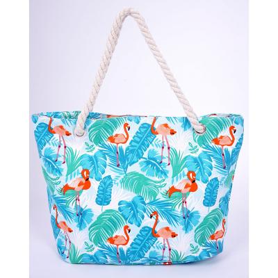 China Other Wholesale Cotton Rope Handle Shopping Tote Bag Sling Bag Handbag Flamingo Print Durable Beach Bag For Women for sale