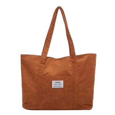 China Wholesale Good Quality Large Capacity Casual Simple Women Corduroy Shoulder Corduroy Tote Bag For Youth Girls Handbag Teenager Lady Bags for sale