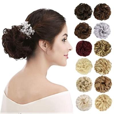 China Hot Selling High Temperature Fiber Easy To Wear Hair Scrunchies Wigs Bun Messy Wavy Elegant Hair Synthetic Elastic Hair for sale