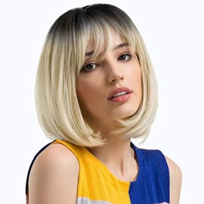 China Heat Resistant Straight Synthetic Bob Hair Full Head Hair Colored Daily Wear Short Bob Wigs for sale