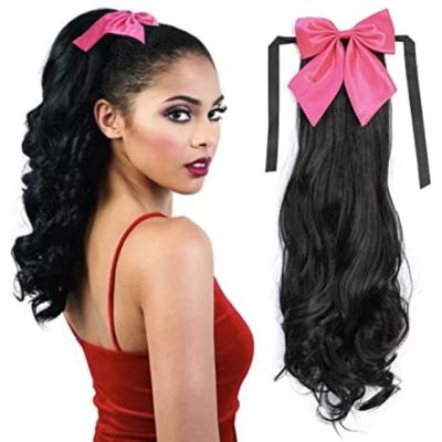 China CUSTOMIZED Curly Synthetic Bowknot Wave Ponytail Wig Temperament Bandage Clip In Bowknot Synthetic Hair Ponytails for sale