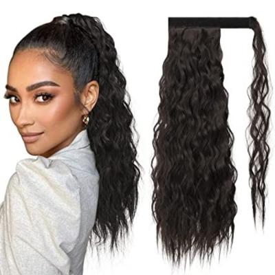 China Wholesale Luxury Customized Corn Wavy Wrap Around Heat Resistant Clip In Synthetic Hair Extensions Ponytail for sale