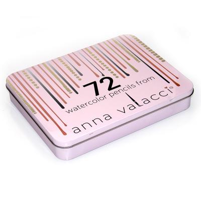 China Tin Packging Flat Kid Proof Printed Gold Metal Tins Bulk Gift Packaging Boxes Girl Rectangular Pink Colored Pencils In Tin Box Case With for sale