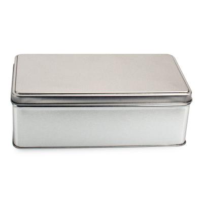 China Gift & Custom Empty Rectangular Craft Food Grade Emboss Silver Large Tin Box Crate Metal Container Tin Box Packaging Box Single Gift Sets for sale