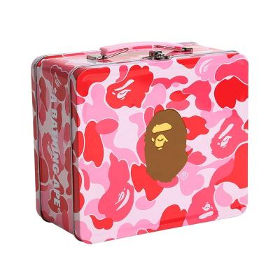 China Painting Kids Lunch Tin Boxes With Handle , Metal Cans For Kids wuth Lock for sale