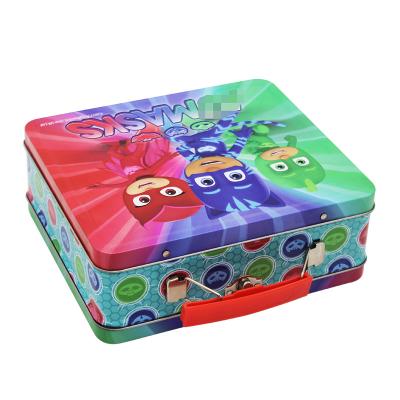 China Packaging Lunch Box For Kids , Rectangular Tin Lunch Box , Tinbox With Handled Lid for sale