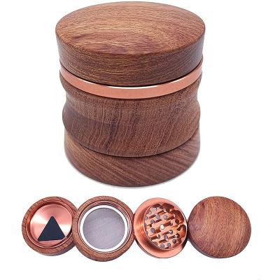 China Sharp Teeth Wholesale Smoking Accessories Herb Grinder Tobacco Grinder 4 Parts Aluminum Alloy Wood for sale