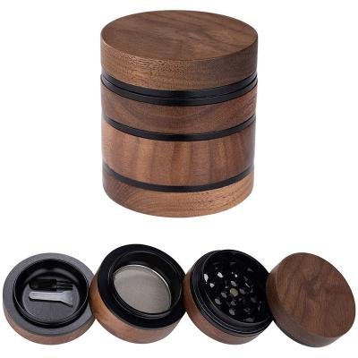 China Custom Wooden Spice Tobacco Grinder Logo Smoking Accessories Crusher Creative Sharp Teeth for sale