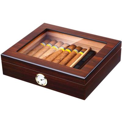 China Customized Luxury Handmade Solid Cedar Wood Cigar Humidor Box Case with Hygrometer and Humidifier for sale