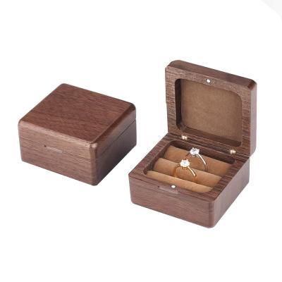 China Luxury Handmade Custom Walnut Jewelry Gift Box Ring Bearer Box Wood Ring Box With Magnetic Opener for sale